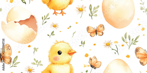 Modern abstract pattern with yellow duck pattern. Cartoon vector illustration. Seamless pattern