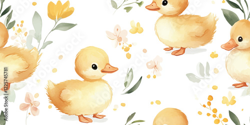 Modern abstract pattern with yellow duck pattern. Cartoon vector illustration. Seamless pattern