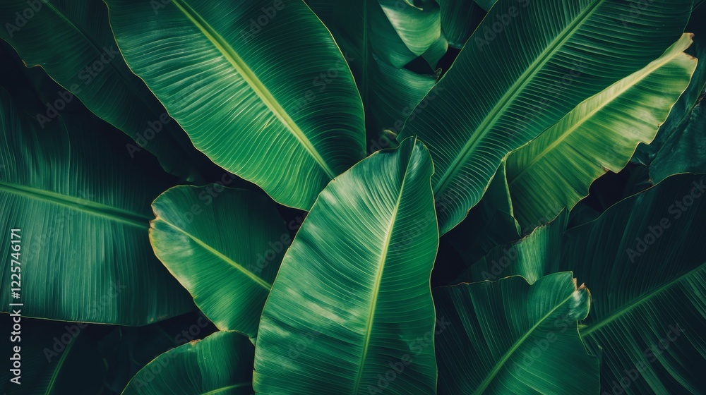 Obraz premium Tropical banana leaf texture large palm foliage nature dark green background