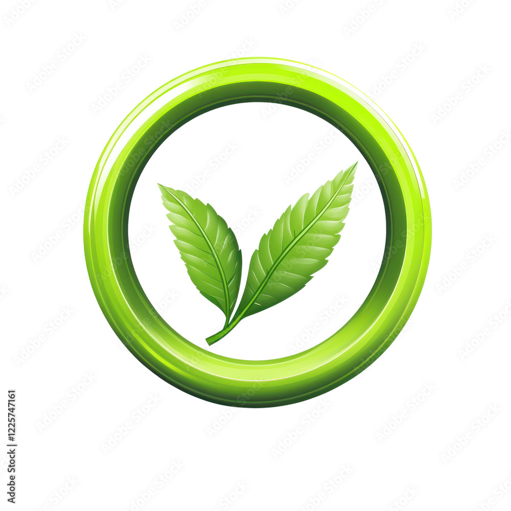 Green leaves encircled in a vibrant logo suggest eco friendly themes, isolated on a transparent background. PNG Green leaves encircled in a vibrant logo suggest eco friendly themes, isolated on a transparent background. PNG