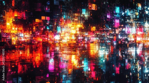 Wallpaper Mural Vibrant city lights reflecting on wet glass with blurred, abstract patterns, creating a colorful urban nightscape. Torontodigital.ca