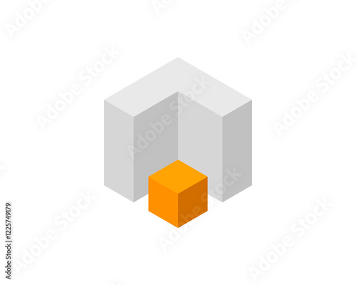 Cube logo, geometric vector design. Box logotype company, trendy tech emblem in pixel style.