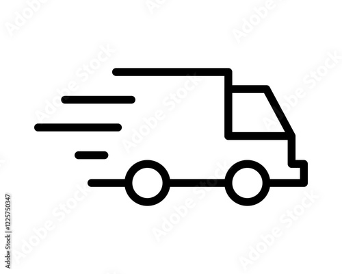 Fast delivery truck icon.  Bold black line art style, perfect for websites, apps, or presentations needing a quick, modern delivery symbol. Represents speed, efficiency, and transportation.