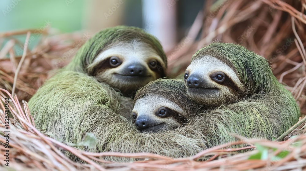 Naklejka premium Brown-throated sloth (Bradypus variegatus) is a species of three-toed sloth found in the Neotropical realm of Central and South America