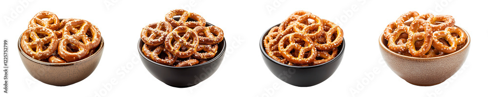 Set, Collection of Salted pretzels in a bowl Isolated on Transparent Background PNG. Set, Collection of Salted pretzels in a bowl Isolated on Transparent Background PNG.