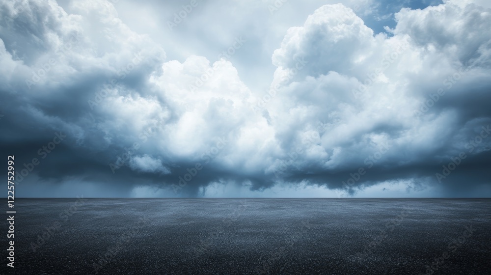 Obraz premium Dramatic Sky Background with Storm Clouds and Dark Asphalt Floor