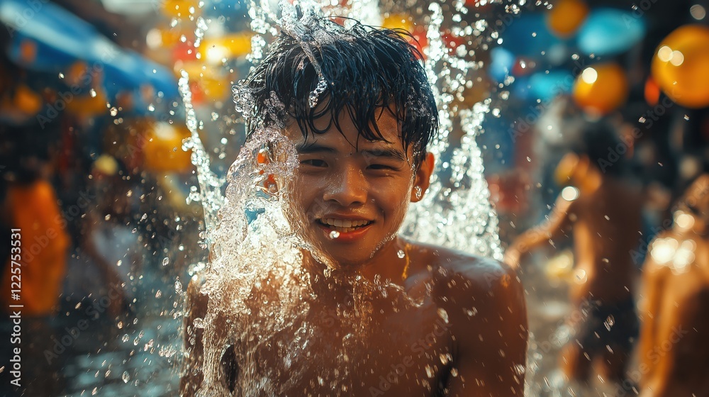 Smiling Boy Enjoying Songkran Water Fight Smiling Boy Enjoying Songkran Water Fight