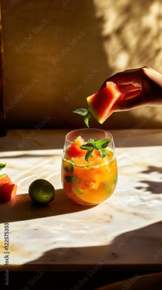 Refreshing watermelon juice mocktail prepared with fresh ingredients and vibrant colors