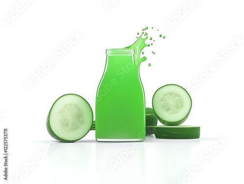 Cucumber lemon splash with green liquid photo