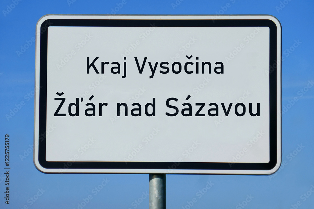 Ortsschild Kraj Vysočina Žďár nad Sázavou