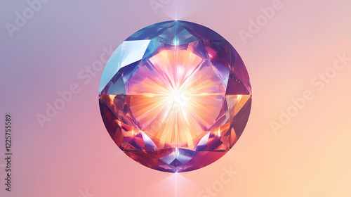 Round diamond with glowing lens flares, cut out. based on generative ai. Diamond Path. Illustration photo