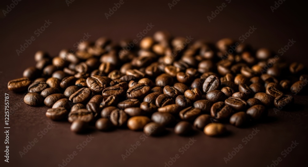 Fototapeta premium Rich aroma of freshly roasted coffee beans on dark background
