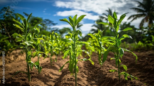 Fototapeta Naklejka Na Ścianę i Meble -  GInger plant (Zingiber officinale) in a village spice farm in Zanzibar Tanzania