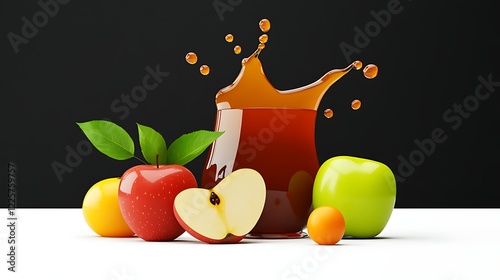 Apple juice splash with sweet fruit slices photo