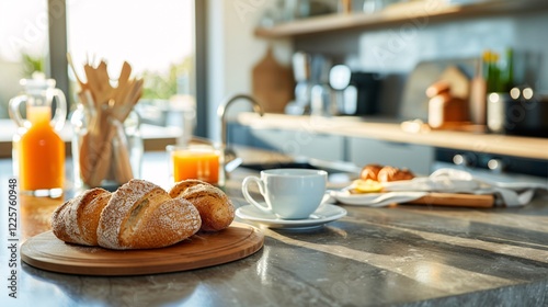 Wallpaper Mural Fresh breakfast with croissants and coffee served on kitchen counter Torontodigital.ca