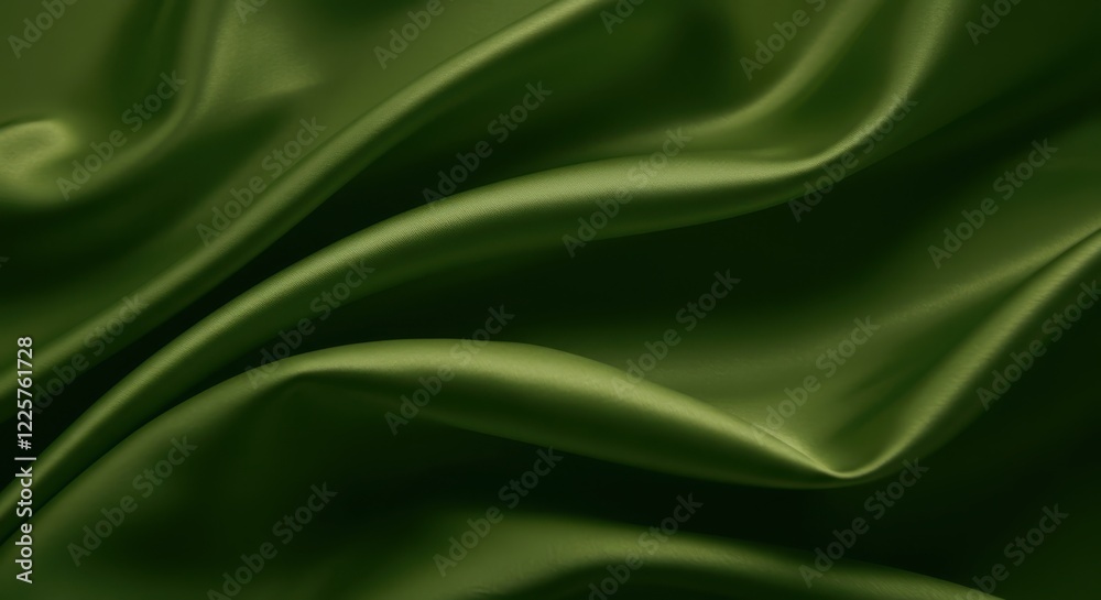 Obraz premium Smooth dark green fabric with elegant flowing folds and soft texture