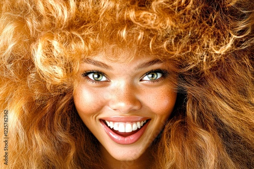 Long trim - beach waves hair. Gorgeous happy mixed-race girl - for ads, marketing material and social platforms use. Commercial promotion concept. African elegance advertising portraits.