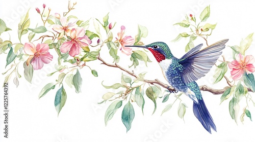 Exquisite Broad-Billed Hummingbird Watercolor Painting for Professional Design Projects and Artworks