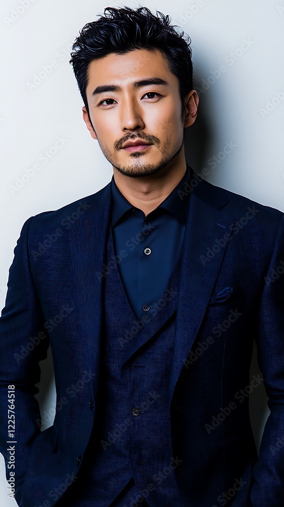 Obraz premium Person in formal attire in front of a plain background.