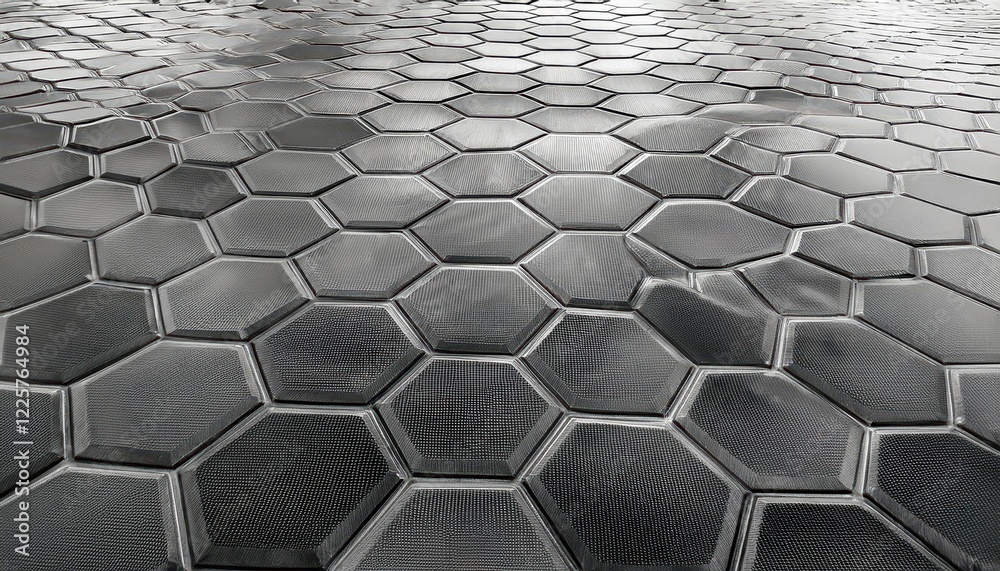 Striking Hexagonal Grid Surface Metallic Plate Texture Background Showcases an Abstract Geometry Pattern, Evoking a Minimalist yet Vibrant Aesthetic. Striking Hexagonal Grid Surface Metallic Plate Texture Background Showcases an Abstract Geometry Pattern, Evoking a Minimalist yet Vibrant Aesthetic.