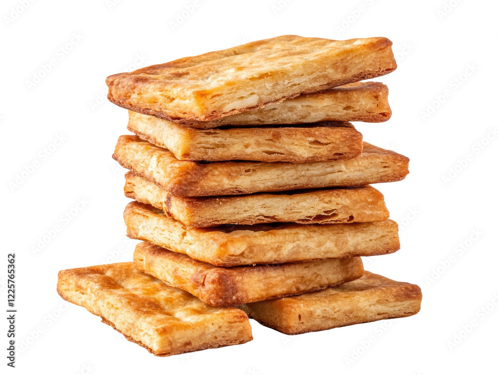 Isolated Stack of Golden Pastry Squares Isolated Stack of Golden Pastry Squares