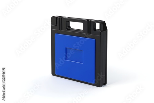Retro floppy disk icon with blue and black design photo