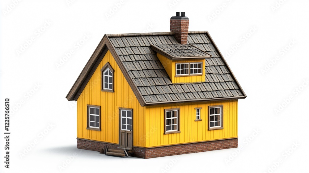 Modern Yellow House Icon with Two Windows and Chimney for Real Estate Brands and Web Designs Modern Yellow House Icon with Two Windows and Chimney for Real Estate Brands and Web Designs