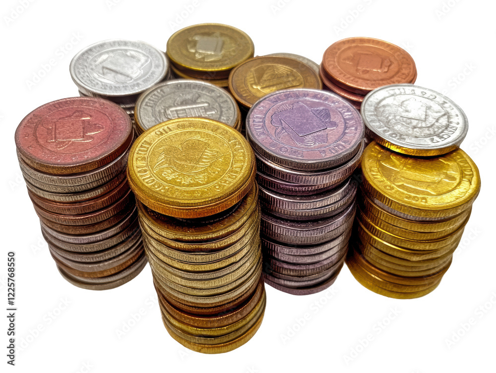 Isolated Stacks of Colorful Old Coins Isolated Stacks of Colorful Old Coins