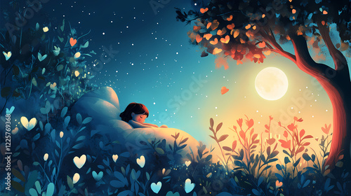 Bedtime bliss, sweet dream child, creating a haven of tranquility and wonder, where imagination soars and little hearts find restful sleep. Dream Haven. Illustration