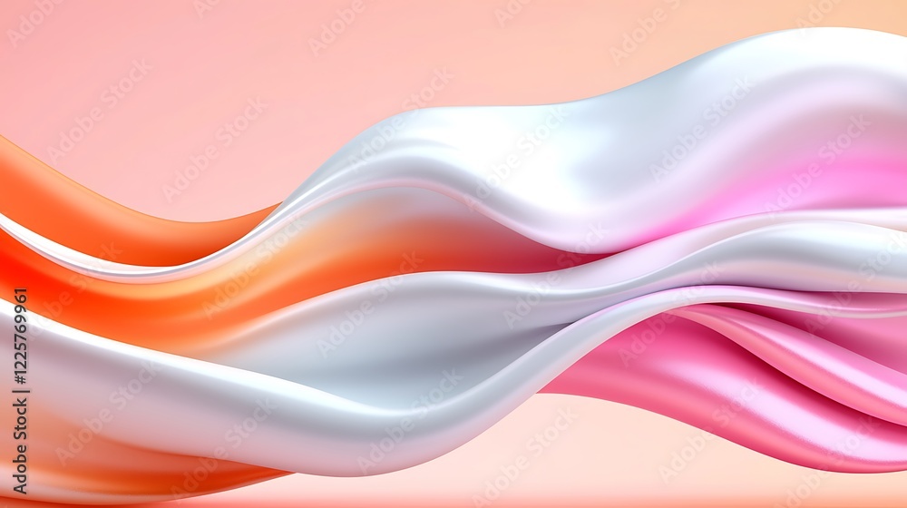 Abstract pink, orange, and white fluid wave flowing smoothly on a soft pink background. Abstract pink, orange, and white fluid wave flowing smoothly on a soft pink background.