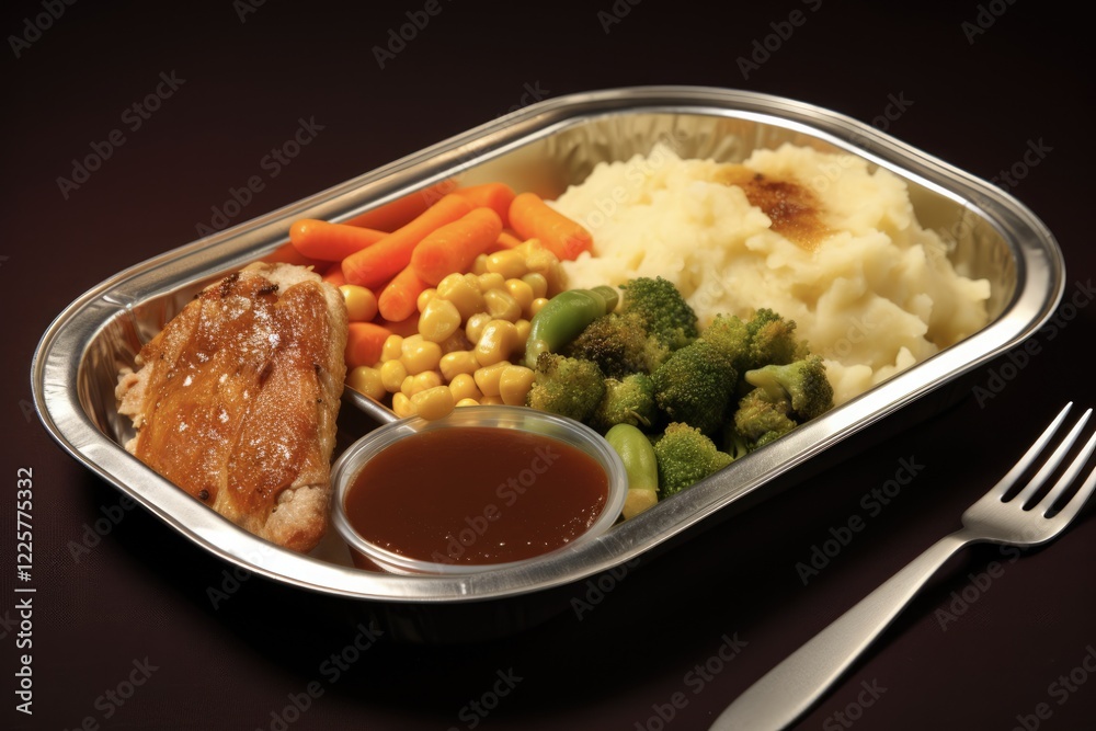 Ready-To-Eat TV Dinner with Nutritious Trio of Turkey, Vegetables, and Mashed Potatoes with Tangy Cranberry Sauce and Sweet Dessert Ready-To-Eat TV Dinner with Nutritious Trio of Turkey, Vegetables, and Mashed Potatoes with Tangy Cranberry Sauce and Sweet Dessert
