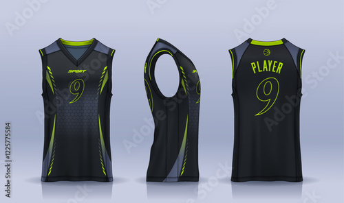 Basketball tank top design template, Sport jersey mockup. uniform front , side and back view.