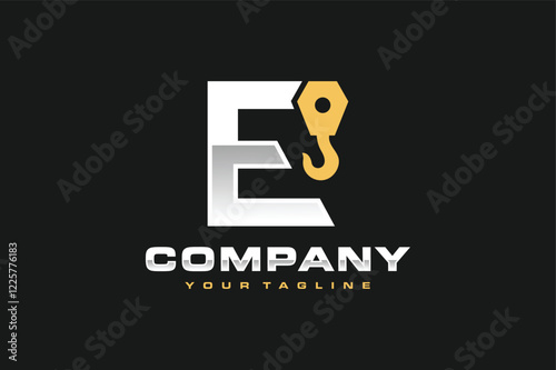 letter E hook crane logo