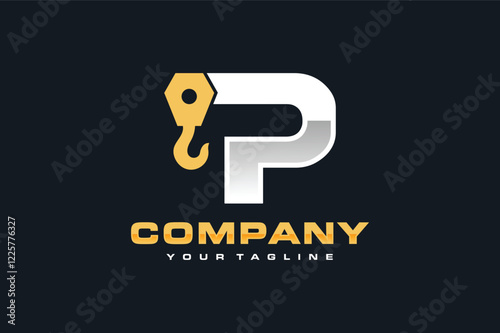 letter P hook crane logo