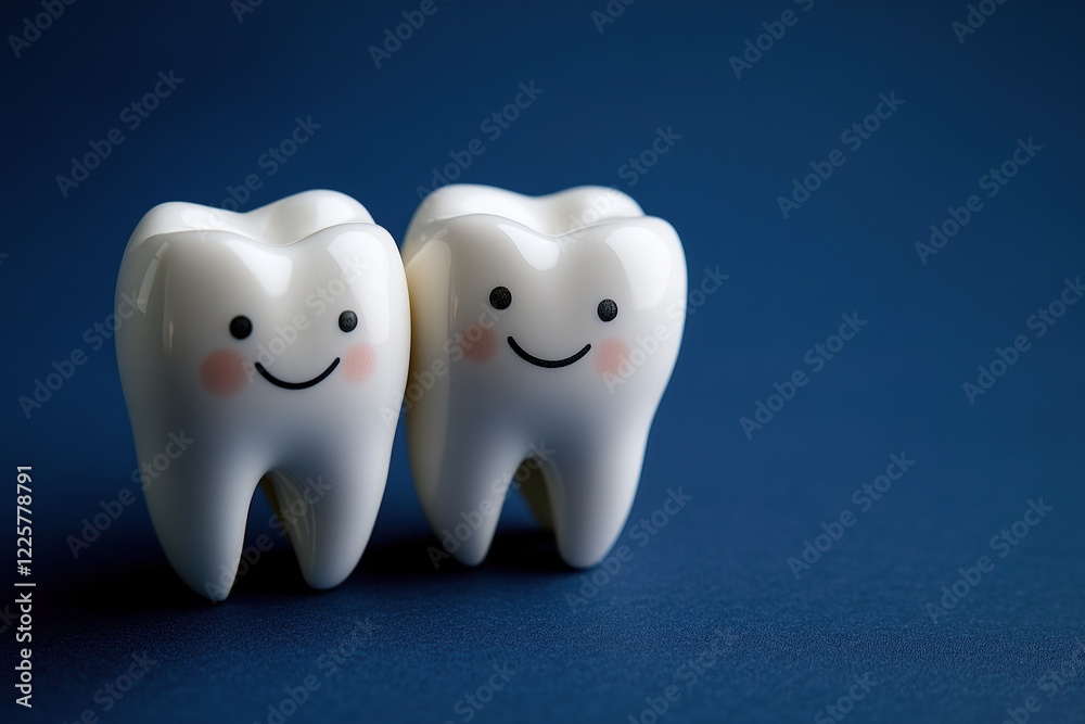 Cartoon Smiling Teeth Against Dark Blue Background Cartoon Smiling Teeth Against Dark Blue Background