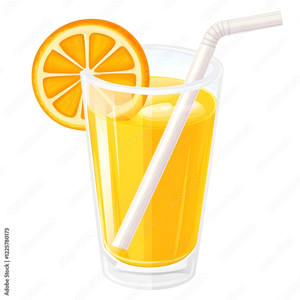 Refreshing Glass of Orange Juice with Straw and Orange Slice Refreshing Glass of Orange Juice with Straw and Orange Slice