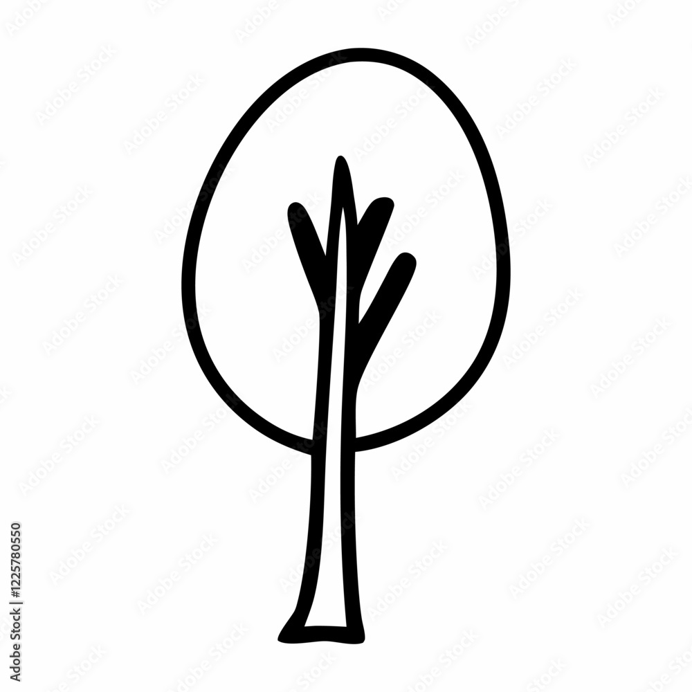 Minimalist Tree Line Art Icons, Black and White Outline Tree Illustrations