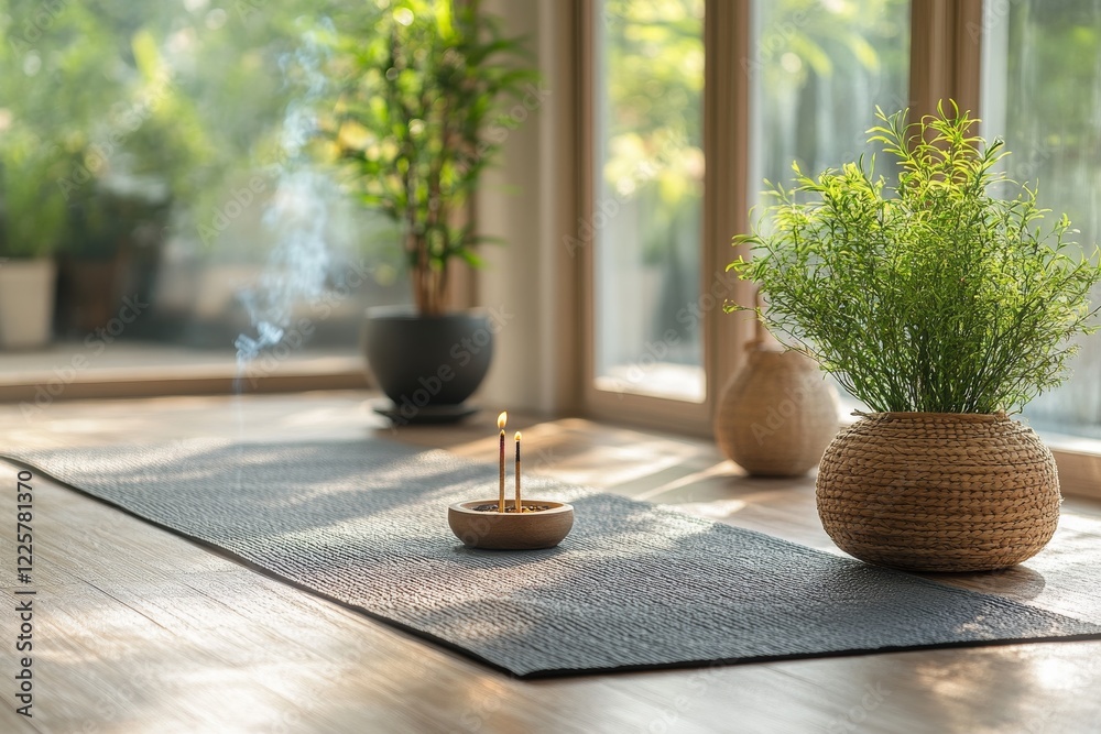Fototapeta premium Tranquil Meditation Haven in a Peaceful Yoga Oasis Surrounded by Nature and Serenity