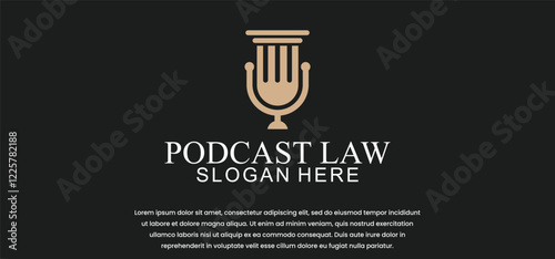 law podcast logo, podcast microphone vector with law firm and lawyer feel, with modern look.
