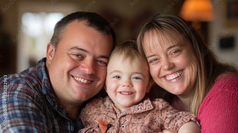 Portrait Smiling happy family with Down Syndrome child Portrait Smiling happy family with Down Syndrome child