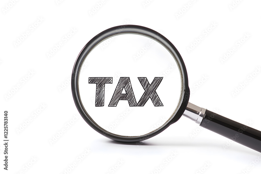 A magnifying glass focuses on the word TAX, highlighting the importance of understanding and managing taxes. A magnifying glass focuses on the word TAX, highlighting the importance of understanding and managing taxes.