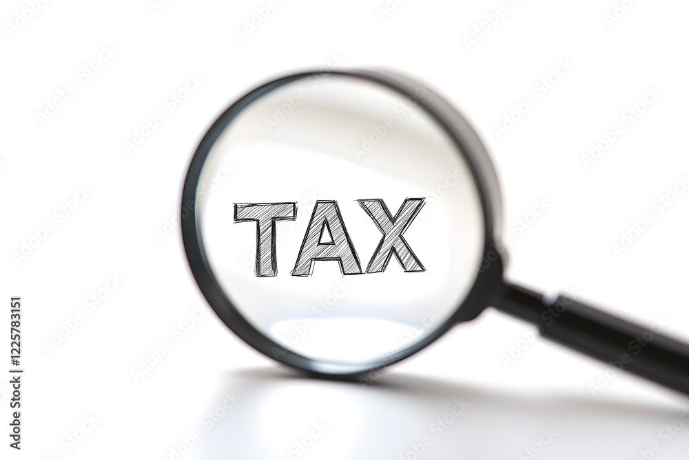 A magnifying glass focuses on the word TAX, highlighting the importance of understanding and managing financial obligations. A magnifying glass focuses on the word TAX, highlighting the importance of understanding and managing financial obligations.