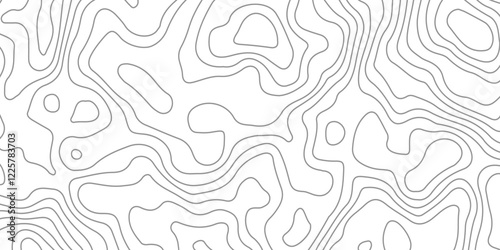 The grey white on black contours vector topography stylized height of the lines. The concept of a conditional geography scheme and the terrain path. Ultra wide. Map vector terrain Illustration.  