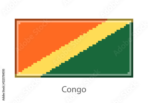 Vector illustration of the Congo flag in pixel art or mosaic style on white background. Collection of flags of the countries of the world