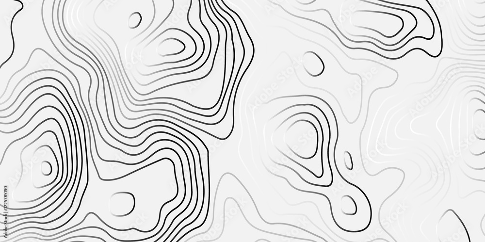 The grey white on black contours vector topography stylized height of the lines. The concept of a conditional geography scheme and the terrain path. Ultra wide. Map vector terrain Illustration. The grey white on black contours vector topography stylized height of the lines. The concept of a conditional geography scheme and the terrain path. Ultra wide. Map vector terrain Illustration.