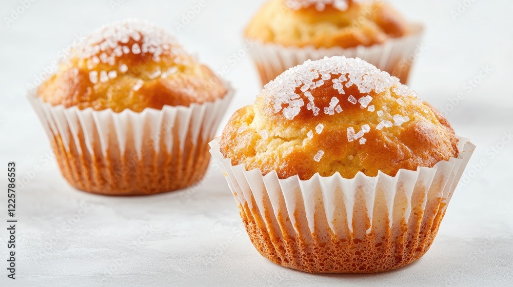 Sweet muffins sprinkled with sugar, close-up shot, kitchen background Sweet muffins sprinkled with sugar, close-up shot, kitchen background