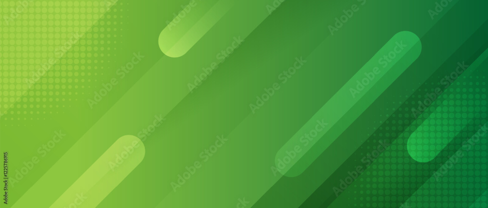 Abstract green banner background with diagonal stripes and dots. vector illustration