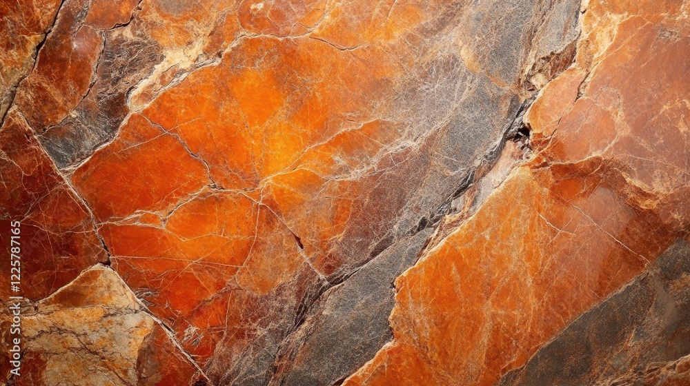Fototapeta premium Textured rock surface showcasing deep orange and gray patterns in detail