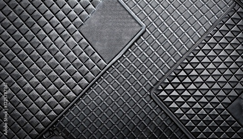 Gray Metal Knurling Texture Closeup on Rhombus Pattern over a Knurl Background, Emphasizing Industrial Minimalism and Geometric Precision, Perfect for Design Elements in Architectural or Tech