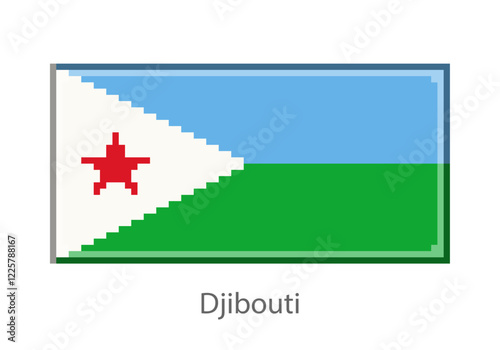Vector illustration of the Djibouti flag in pixel art or mosaic style on white background. Collection of flags of the countries of the world.